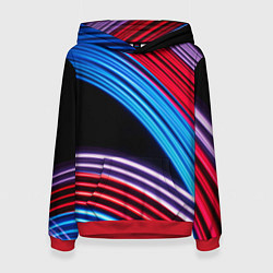 Толстовка-худи женская Красные и голубые абстрактные линии, цвет: 3D-красный