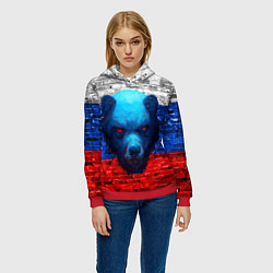 Толстовка-худи женская Русский медведь арт, цвет: 3D-красный — фото 2