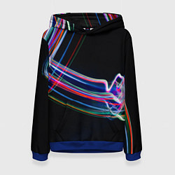 Толстовка-худи женская Неоновые линии во тьме, цвет: 3D-синий