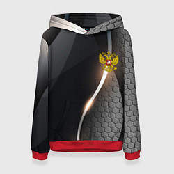 Толстовка-худи женская Герб РФ киберпанк, цвет: 3D-красный