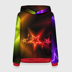 Толстовка-худи женская Звёзды с неоновым свечением, цвет: 3D-красный