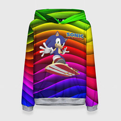 Толстовка-худи женская Sonic - hedgehog - skateboarding - bands, цвет: 3D-меланж