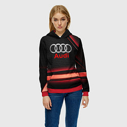 Толстовка-худи женская Audi абстракция карбон, цвет: 3D-красный — фото 2