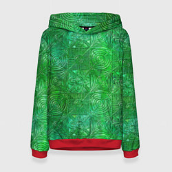 Толстовка-худи женская Узорчатый зеленый стеклоблок имитация, цвет: 3D-красный