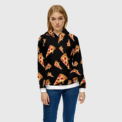 Толстовка-худи женская Куски пиццы на черном фоне, цвет: 3D-белый — фото 2