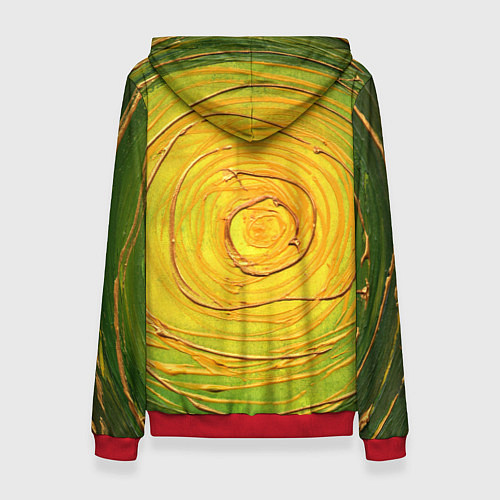 Женская толстовка Желто-зеленая текстурная абстракция акрилом / 3D-Красный – фото 2