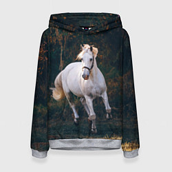 Толстовка-худи женская Скачущая белая лошадь, цвет: 3D-меланж