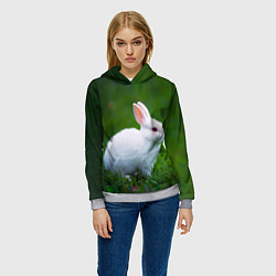 Толстовка-худи женская Кролик на фоне травы, цвет: 3D-меланж — фото 2
