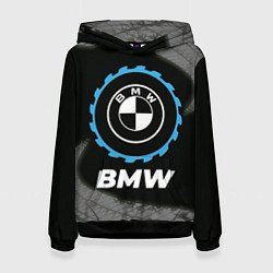 Толстовка-худи женская BMW в стиле Top Gear со следами шин на фоне, цвет: 3D-черный