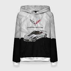 Толстовка-худи женская Chevrolet Corvette - motorsport, цвет: 3D-белый