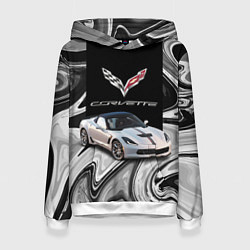 Толстовка-худи женская Chevrolet Corvette - Motorsport - Racing team, цвет: 3D-белый