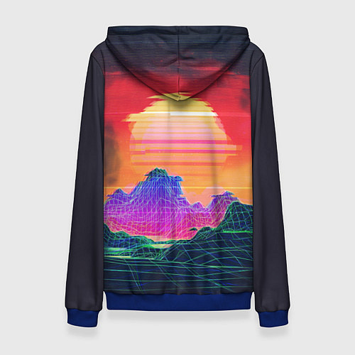 Женская толстовка Синтвейв неоновые горы на закате / 3D-Синий – фото 2