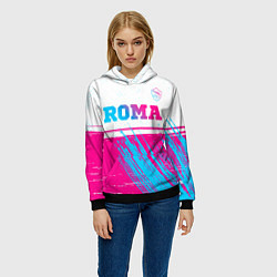 Толстовка-худи женская Roma neon gradient style: символ сверху, цвет: 3D-черный — фото 2