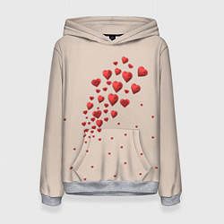 Толстовка-худи женская Поляна из рассыпанных алых сердечек, цвет: 3D-меланж