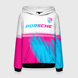 Толстовка-худи женская Porsche neon gradient style: символ сверху, цвет: 3D-черный