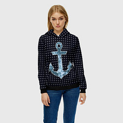 Толстовка-худи женская Anchor - ocean theme, цвет: 3D-черный — фото 2
