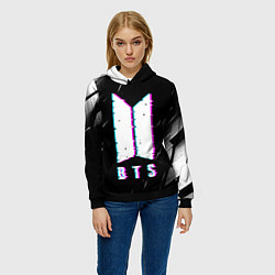 Толстовка-худи женская BTS - Неоновый логотип, цвет: 3D-черный — фото 2