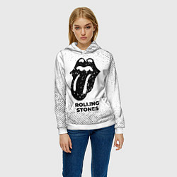 Толстовка-худи женская Rolling Stones с потертостями на светлом фоне, цвет: 3D-белый — фото 2