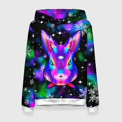 Толстовка-худи женская Неоновый кролик, цвет: 3D-белый