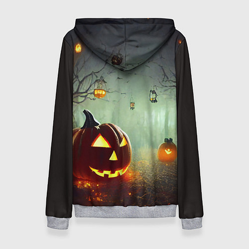 Женская толстовка Тыква на Хэллоуин в ночном туманном лесу / 3D-Меланж – фото 2