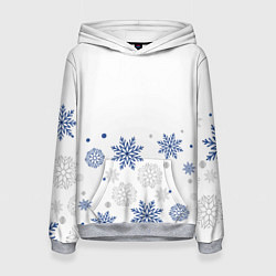 Толстовка-худи женская Новогодние Снежинки - Белый, цвет: 3D-меланж