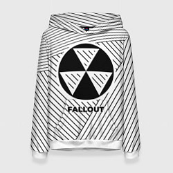 Толстовка-худи женская Символ Fallout на светлом фоне с полосами, цвет: 3D-белый