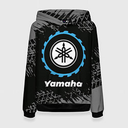 Толстовка-худи женская Yamaha в стиле Top Gear со следами шин на фоне, цвет: 3D-черный