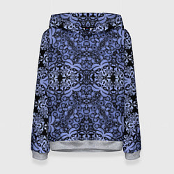 Толстовка-худи женская Ажурный модный кружевной синий узор, цвет: 3D-меланж