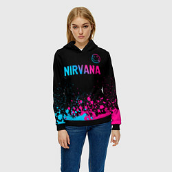 Толстовка-худи женская Nirvana - neon gradient: символ сверху, цвет: 3D-черный — фото 2