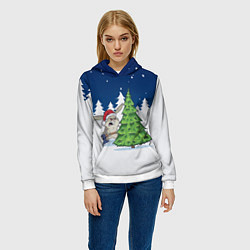 Толстовка-худи женская Злой кролик и ёлка - 2023, цвет: 3D-белый — фото 2
