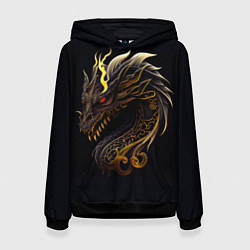 Толстовка-худи женская Китайский дракон - ирезуми, цвет: 3D-черный