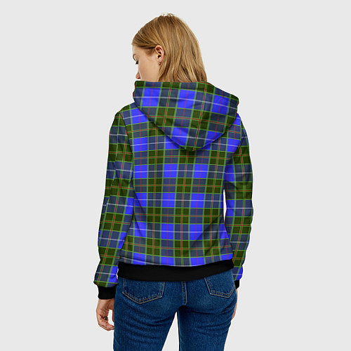 Женская толстовка Ткань Шотландка сине-зелёная / 3D-Черный – фото 4