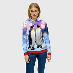 Толстовка-худи женская Пингвины на снегу, цвет: 3D-красный — фото 2