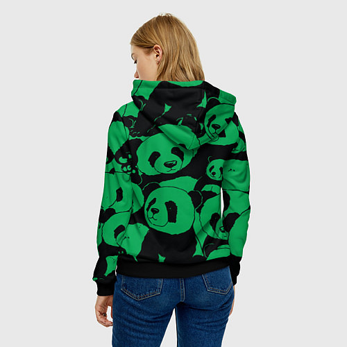 Женская толстовка Panda green pattern / 3D-Черный – фото 4