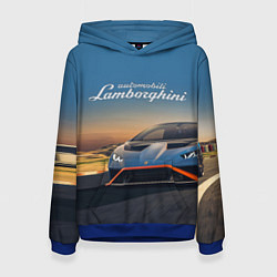 Толстовка-худи женская Lamborghini Huracan STO - car racing, цвет: 3D-синий