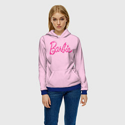 Толстовка-худи женская Барби - логотип на клетчатом фоне, цвет: 3D-синий — фото 2