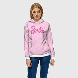 Толстовка-худи женская Барби - логотип на клетчатом фоне, цвет: 3D-белый — фото 2