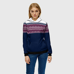 Толстовка-худи женская Скандинавский орнамент на синем, бордовом фоне, цвет: 3D-черный — фото 2