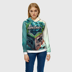 Толстовка-худи женская Блоки Майнкрафт, цвет: 3D-белый — фото 2