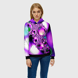 Толстовка-худи женская Фиолетовые пузыри, цвет: 3D-черный — фото 2
