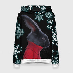 Толстовка-худи женская Зимний кролик в свитере, цвет: 3D-белый