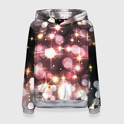 Толстовка-худи женская Сияние розовых и золотых блесток на черном фоне, цвет: 3D-меланж