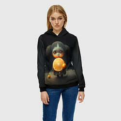 Толстовка-худи женская Девочка с мандарином в руках, цвет: 3D-черный — фото 2