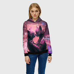 Толстовка-худи женская Влюбленные кибер-котики, цвет: 3D-черный — фото 2