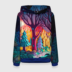 Толстовка-худи женская Сказочный лес на закате солнца, цвет: 3D-синий