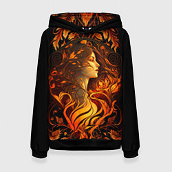 Женская толстовка Девушка в стиле ар-нуво с огнем и осенними листьям