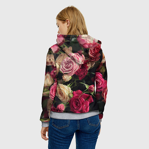 Женская толстовка Нежные кустовые розы / 3D-Меланж – фото 4
