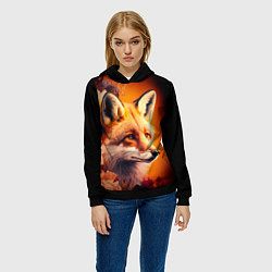 Толстовка-худи женская Огненно рыжая лиса в цветах, цвет: 3D-черный — фото 2