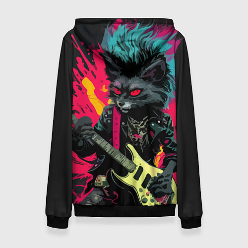 Женская толстовка Rocker Cat on a dark background - C-Cats collectio / 3D-Черный – фото 2