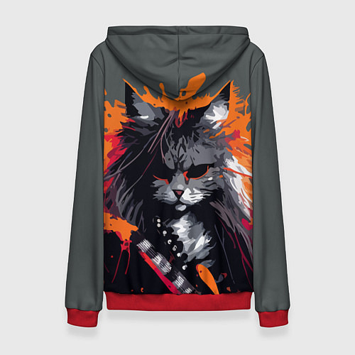 Женская толстовка Rocker Cat on a gray background - C-Cats collectio / 3D-Красный – фото 2